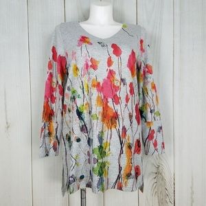 Soft Surroundings Women’s Gray Watercolors Floral Knit Sweater Tunic. Size L.